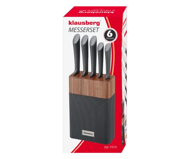 Klausberg KB 7979 késkészlet, 6 darabos, rozsdamentes acél, állvány, grafit/barna