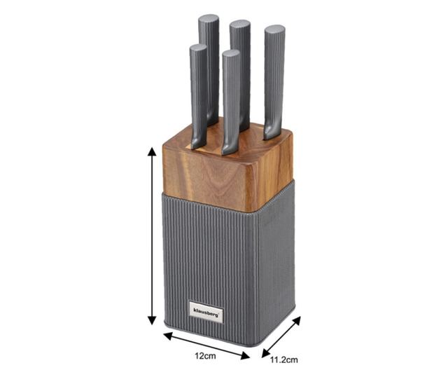 Klausberg KB 7982 késkészlet, 6 darabos, rozsdamentes acél, akácfa állvány, grafit/barna