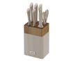 Klausberg KB 7984 késkészlet, 8 darabos, rozsdamentes acél, hegyező, akácfa állvány, bézs/fa