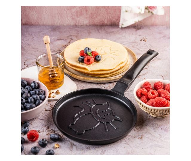 Klausberg KB 7973 Palacsintasütő, 18 cm, Dombornyomott Alj Kitten Mintával, Tapadásmentes Bevonattal, PFOA-mentes, Indukciós, Fe