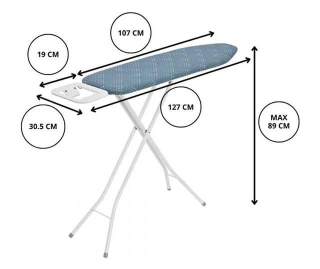 Kinghoff KH 1938 vasalódeszka, 107,5x30,5 cm, 4 beállítási pozíció, vasalóállvány, kék