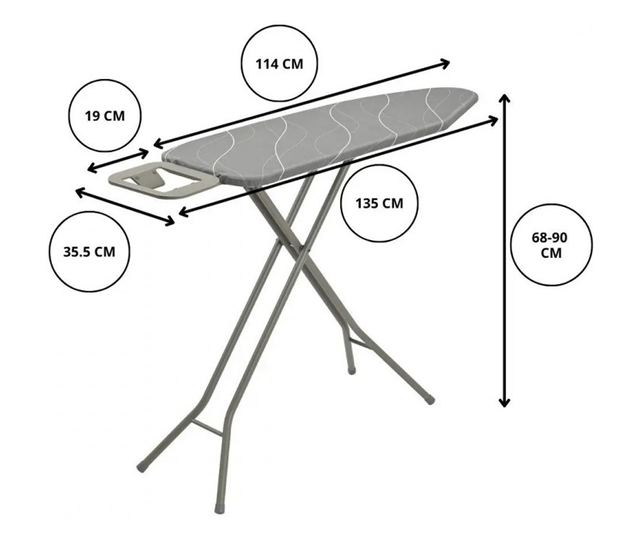 Kinghoff KH 1939 vasalódeszka, 114x35,5 cm, 7 beállítási pozíció, vasalóállvány, szürke