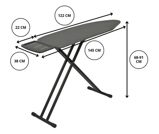 Kinghoff KH 1940 vasalódeszka, 122x38 cm, 7 állítható pozíció, gőzállomás állvány, sötétszürke