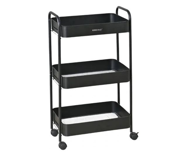 Kinghoff KH 1941 mobil polc, 3 szint, 4 db 360 fokban forgó görgő, fekete