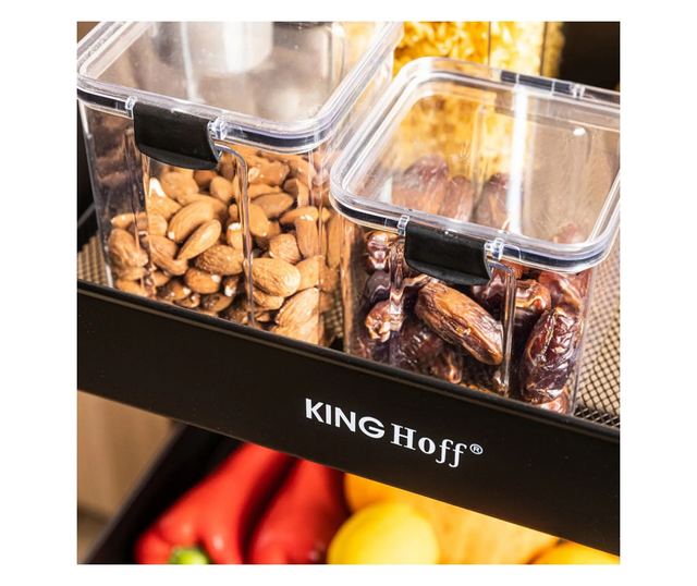 Kinghoff KH 1941 mobil polc, 3 szint, 4 db 360 fokban forgó görgő, fekete