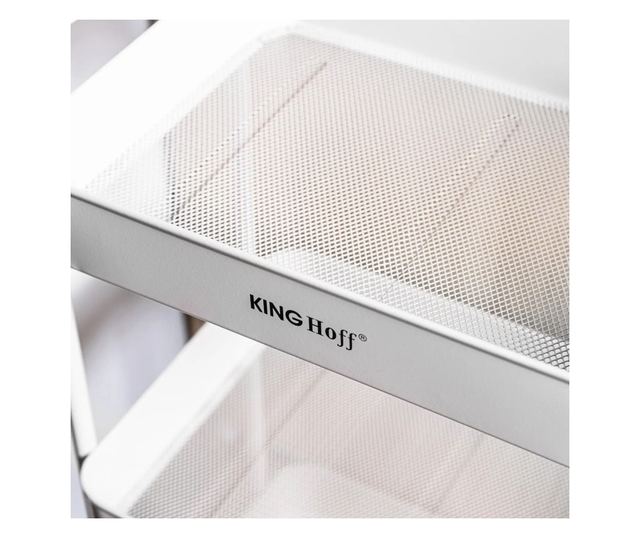 Kinghoff KH 1942 mobil polc, 3 szint, 4 db 360 fokban forgó görgő, fehér