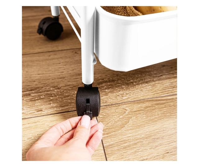 Kinghoff KH 1942 mobil polc, 3 szint, 4 db 360 fokban forgó görgő, fehér