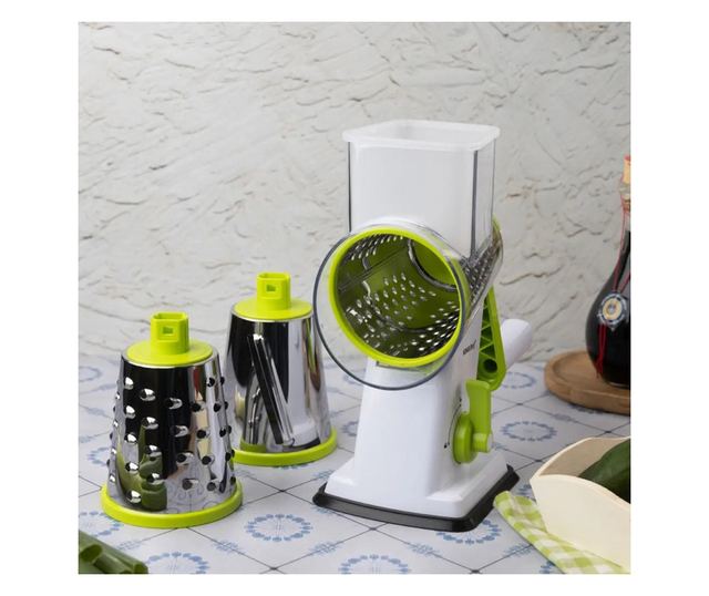 Kinghoff KH 1960 kézi reszelő 3 cserélhető tartozékkal, rozsdamentes acél, fehér/zöld