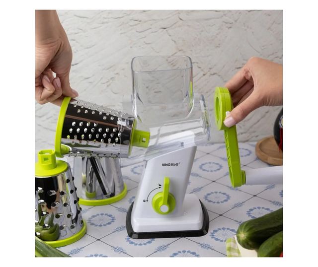 Kinghoff KH 1960 kézi reszelő 3 cserélhető tartozékkal, rozsdamentes acél, fehér/zöld