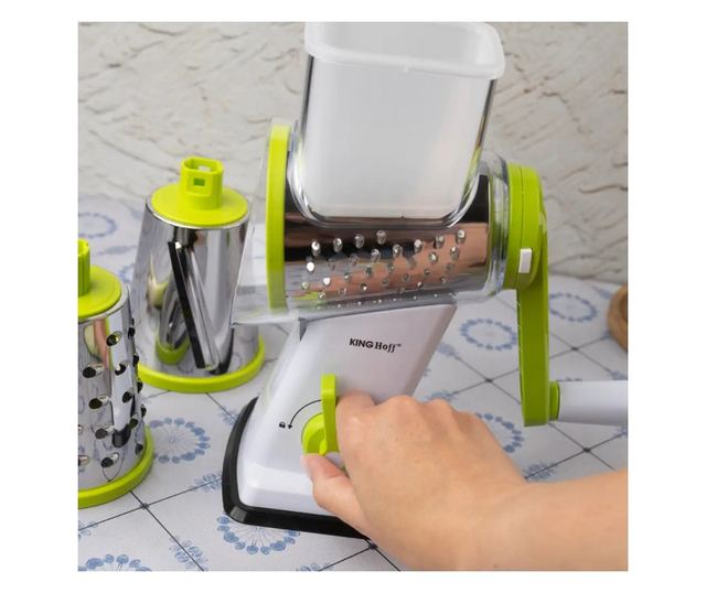 Kinghoff KH 1960 kézi reszelő 3 cserélhető tartozékkal, rozsdamentes acél, fehér/zöld