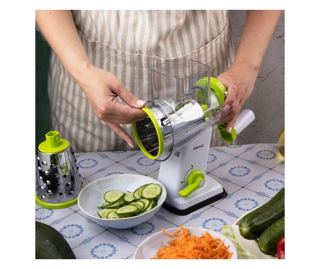 Kinghoff KH 1960 kézi reszelő 3 cserélhető tartozékkal, rozsdamentes acél, fehér/zöld