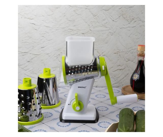 Kinghoff KH 1960 kézi reszelő 3 cserélhető tartozékkal, rozsdamentes acél, fehér/zöld