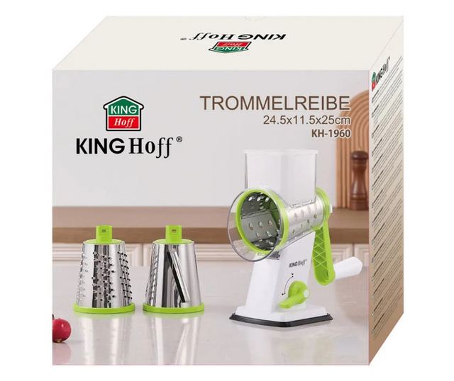 Kinghoff KH 1960 kézi reszelő 3 cserélhető tartozékkal, rozsdamentes acél, fehér/zöld