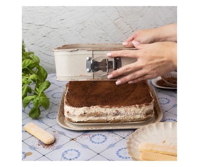 Kinghoff KH 1977 Lehajtható aljú sütőtál, 27,5 cm, Márvány felület, Bézs