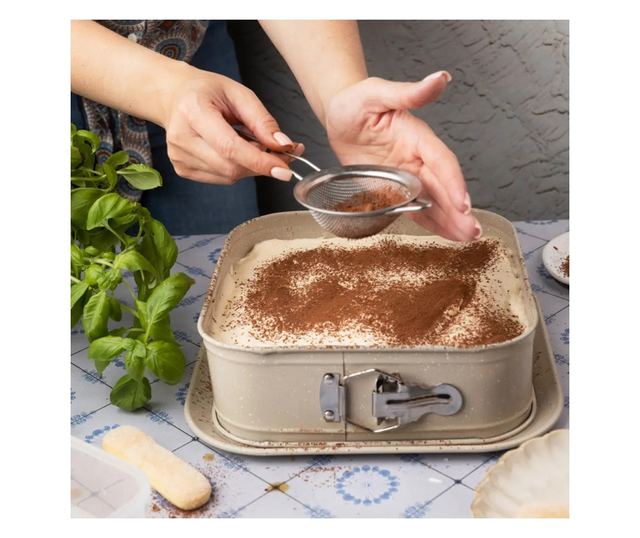 Kinghoff KH 1977 Lehajtható aljú sütőtál, 27,5 cm, Márvány felület, Bézs