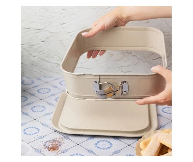 Kinghoff KH 1977 Lehajtható aljú sütőtál, 27,5 cm, Márvány felület, Bézs