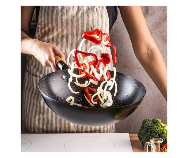 Kinghoff KH 1983 Wok serpenyő, 30 cm, márványbevonat, indukciós, fekete