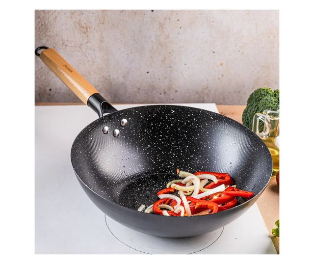 Kinghoff KH 1983 Wok serpenyő, 30 cm, márványbevonat, indukciós, fekete