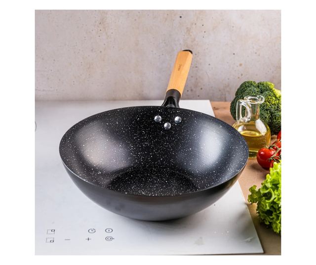 Kinghoff KH 1983 Wok serpenyő, 30 cm, márványbevonat, indukciós, fekete