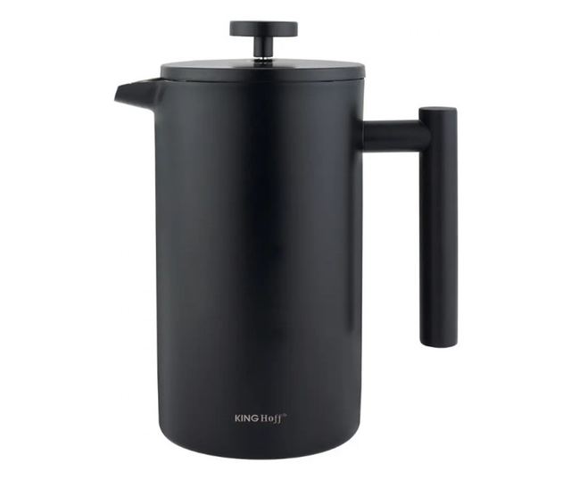 Kinghoff KH 1996 French Press kávéhoz/teához, 1 l, rozsdamentes acél, dupla falú, fekete