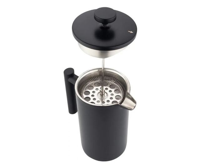 Kinghoff KH 1996 French Press kávéhoz/teához, 1 l, rozsdamentes acél, dupla falú, fekete