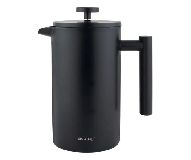 Kinghoff KH 1996 French Press kávéhoz/teához, 1 l, rozsdamentes acél, dupla falú, fekete
