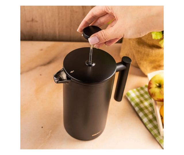 Kinghoff KH 1996 French Press kávéhoz/teához, 1 l, rozsdamentes acél, dupla falú, fekete