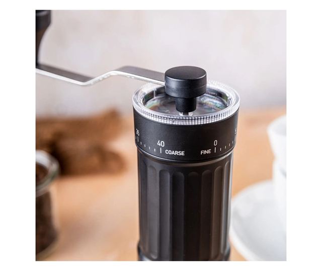 Kinghoff KH 2002 kézi kávédaráló, 30 g, kerámia mechanizmus, fokozatmentesen állítható őrlési finomság, fekete