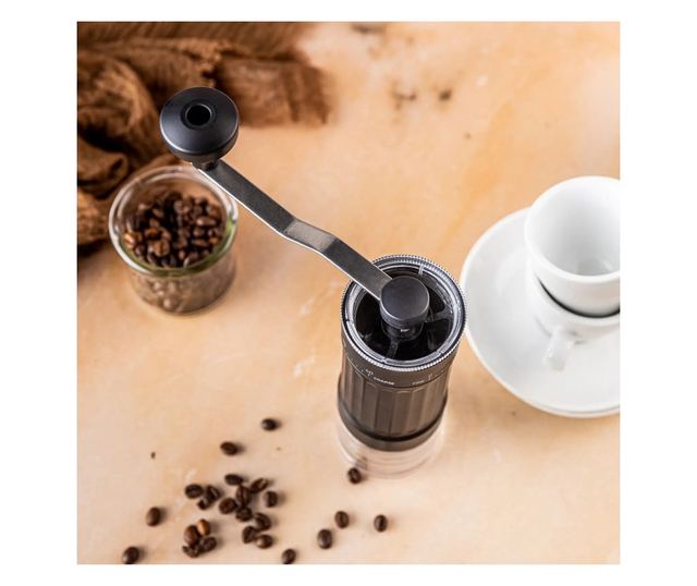 Kinghoff KH 2002 kézi kávédaráló, 30 g, kerámia mechanizmus, fokozatmentesen állítható őrlési finomság, fekete