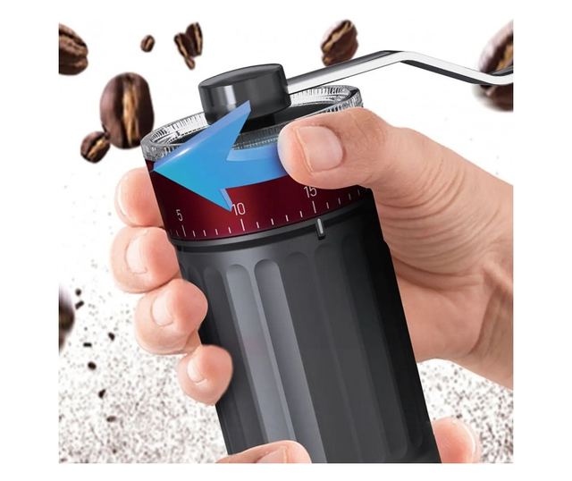 Kinghoff KH 2002 kézi kávédaráló, 30 g, kerámia mechanizmus, fokozatmentesen állítható őrlési finomság, fekete