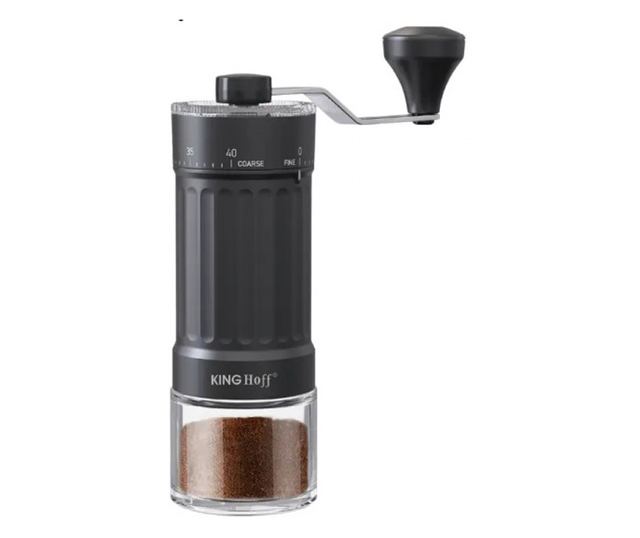 Kinghoff KH 2002 kézi kávédaráló, 30 g, kerámia mechanizmus, fokozatmentesen állítható őrlési finomság, fekete