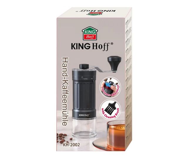 Kinghoff KH 2002 kézi kávédaráló, 30 g, kerámia mechanizmus, fokozatmentesen állítható őrlési finomság, fekete