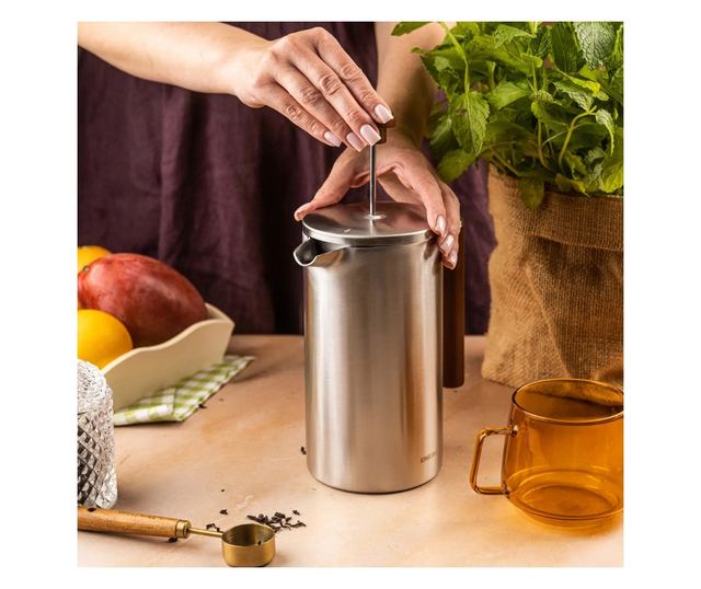 Francia prés kávéhoz/teához Kinghoff KH 1995, 1 l, Rozsdamentes acél, Dupla falú, Inox