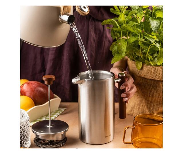 Francia prés kávéhoz/teához Kinghoff KH 1995, 1 l, Rozsdamentes acél, Dupla falú, Inox