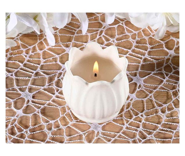 Illatosított gyertya, porcelán tégely tulipánnal Ø6 cm x 6 M