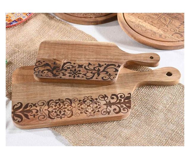 2 db Fa Tálaló Tál Szett - Nagy: 47 cm x 39.9 cm, Kicsi: 35.6 cm x 30 cm