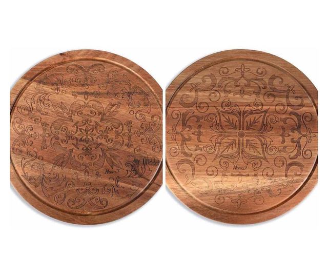 2 db Barna Akácfa Tálaló Tányér Szett, 25 cm Átmérő