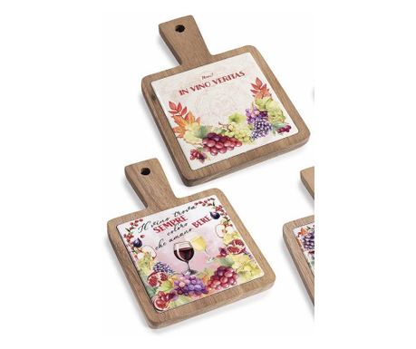 Set 4 lesenih in keramičnih servirnih plošč - 12 x 18 cm