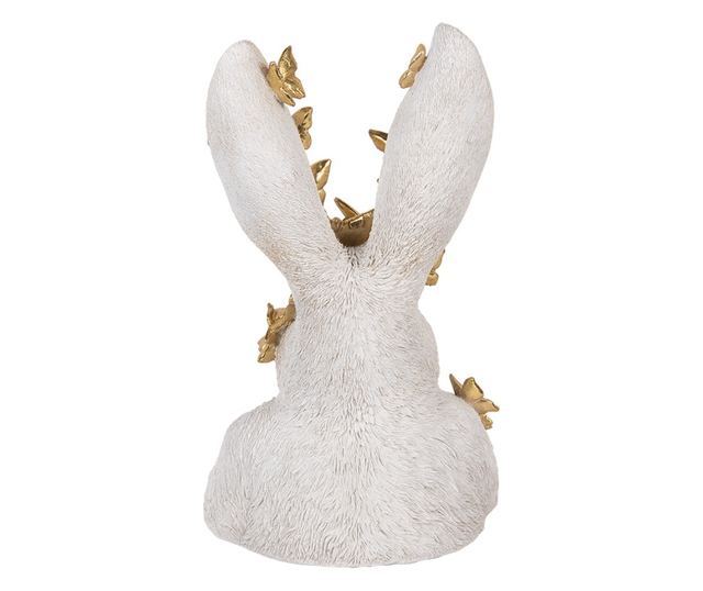 Húsvéti Nyuszi Figura, Arany és Fehér Polyresin, 21x20x34 cm