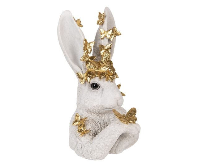 Húsvéti Nyuszi Figura, Arany és Fehér Polyresin, 21x20x34 cm