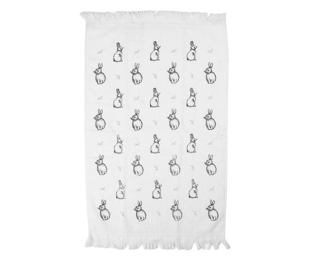 Fehér és fekete pamut törölköző nyuszikkal 40x66 cm
