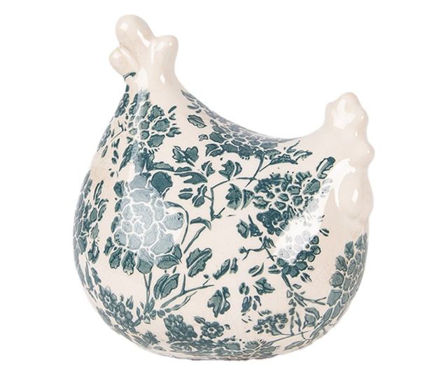 Kerámia Húsvéti Csirke Figura, Bézs Zöld, 12x11x13 cm