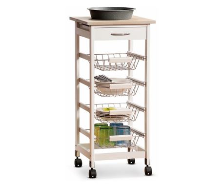 Cărucior servire mdf alb maro 37 x 37 x 82 h