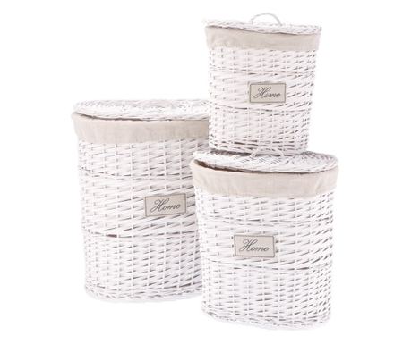 Set od 3 košare za rublje od vrbovog drva, bijela/krem