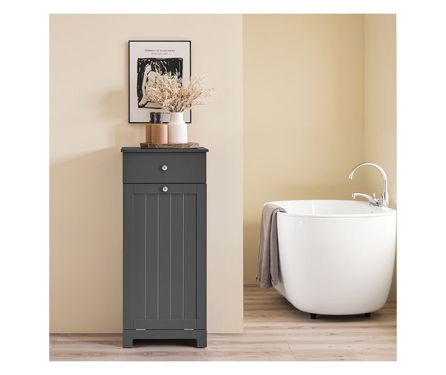 SoBuy fürdőszobabútor mosógépes szekrénnyel, szennyestartóval és fiókkal, szürke