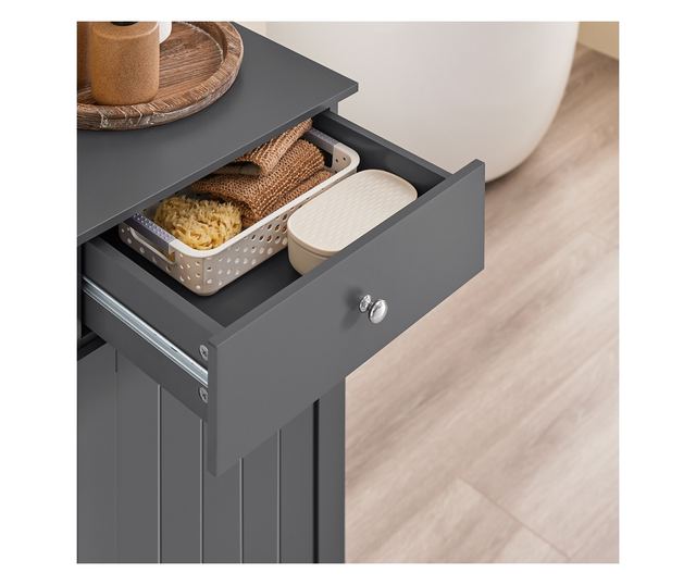 SoBuy fürdőszobabútor mosógépes szekrénnyel, szennyestartóval és fiókkal, szürke