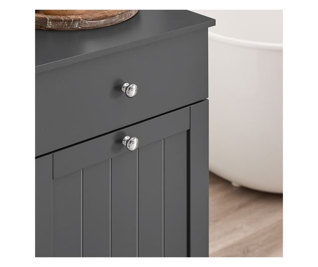 SoBuy fürdőszobabútor mosógépes szekrénnyel, szennyestartóval és fiókkal, szürke