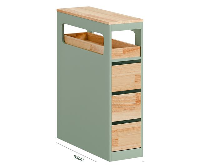 SoBuy zöld fürdőszobaszekrény, 3 fiókkal, 4 kerekű, 40 kg terhelhetőség