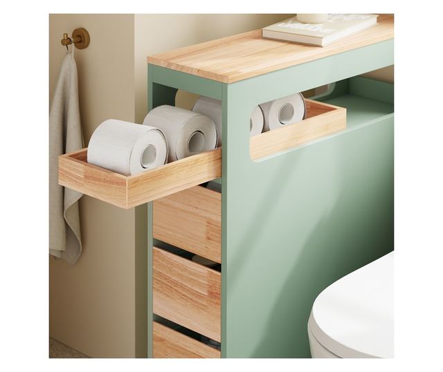 SoBuy zöld fürdőszobaszekrény, 3 fiókkal, 4 kerekű, 40 kg terhelhetőség