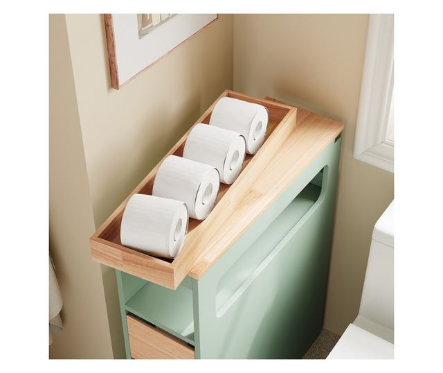 SoBuy zöld fürdőszobaszekrény, 3 fiókkal, 4 kerekű, 40 kg terhelhetőség